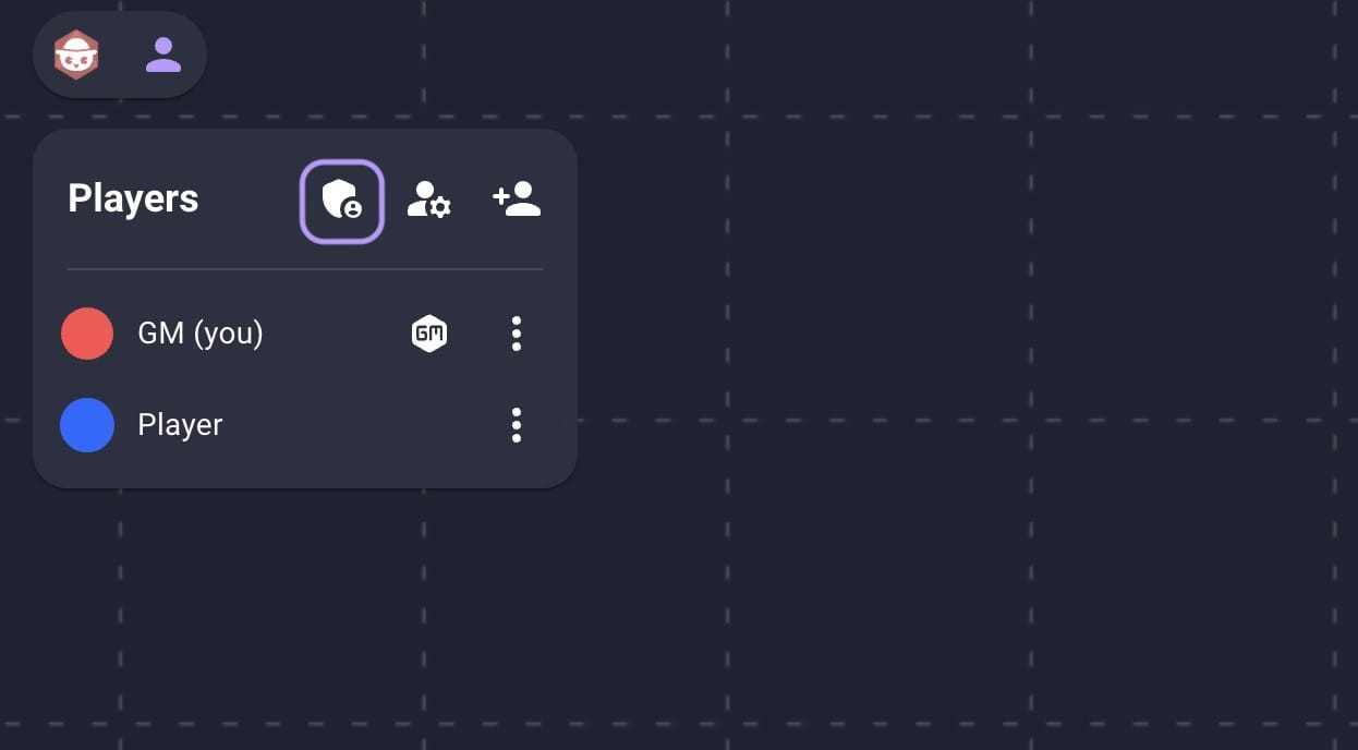 Player action with the Player Permissions button highlighted