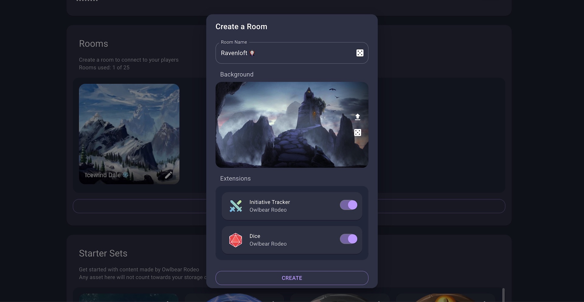 Room creation dialog