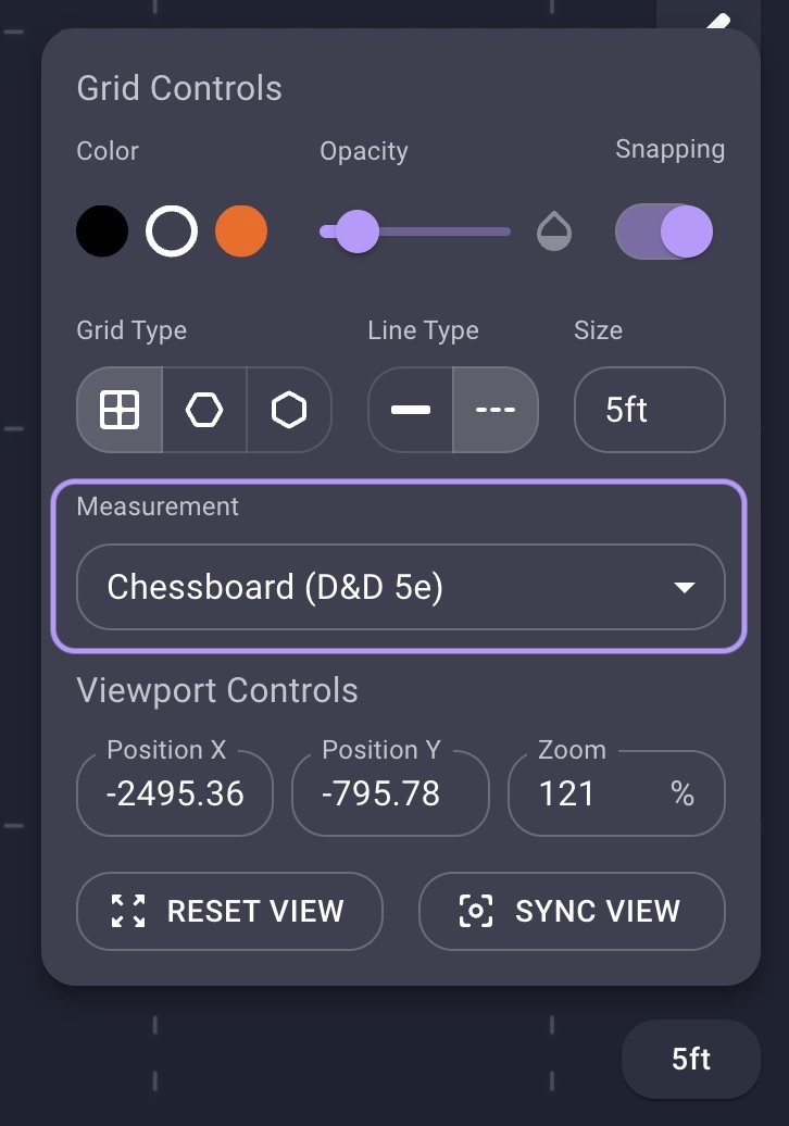 Grid Controls with the measurement highlighted