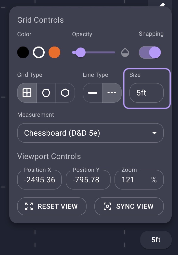 Grid Controls with the size highlighted