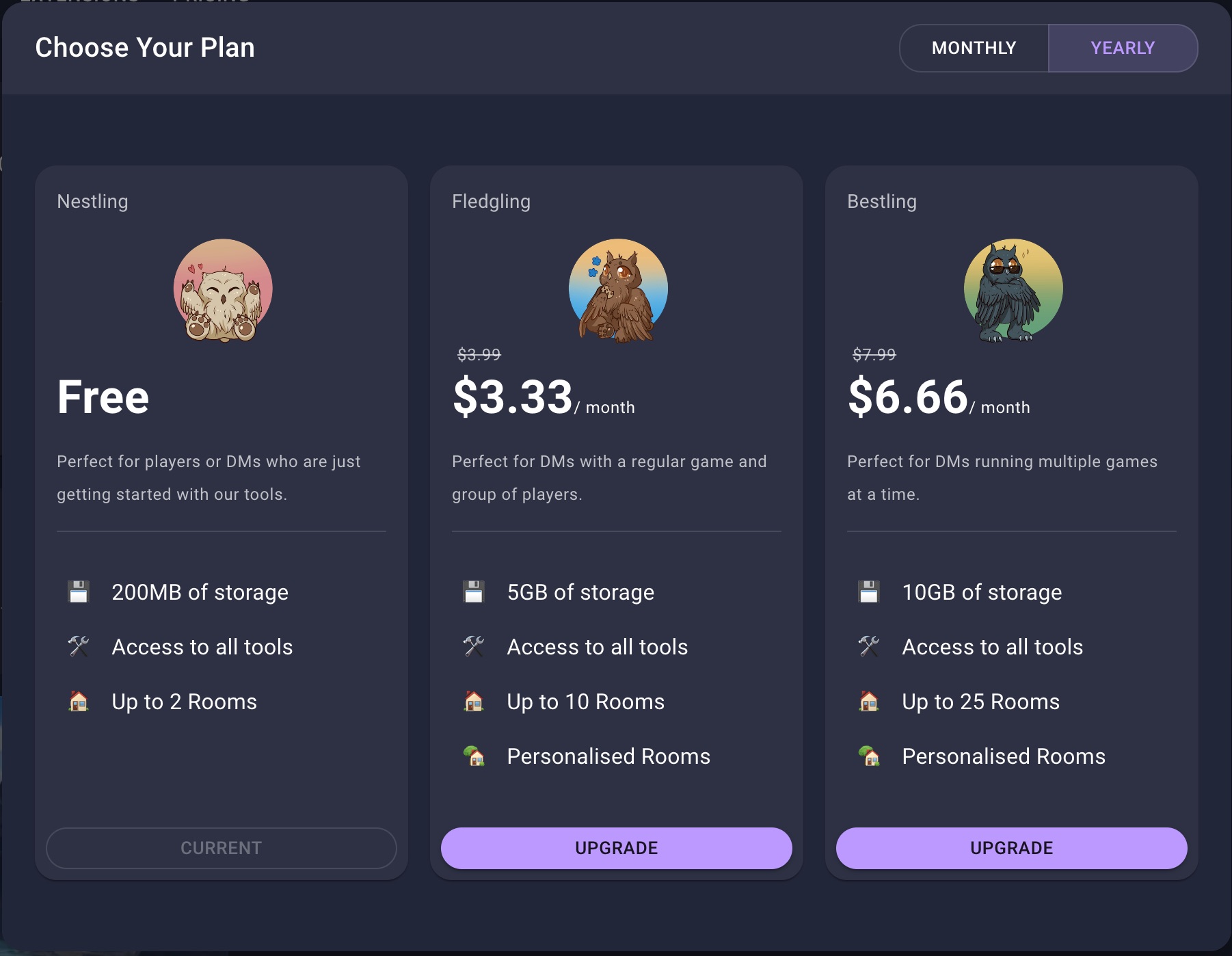 Owlbear Rodeo plan dialog