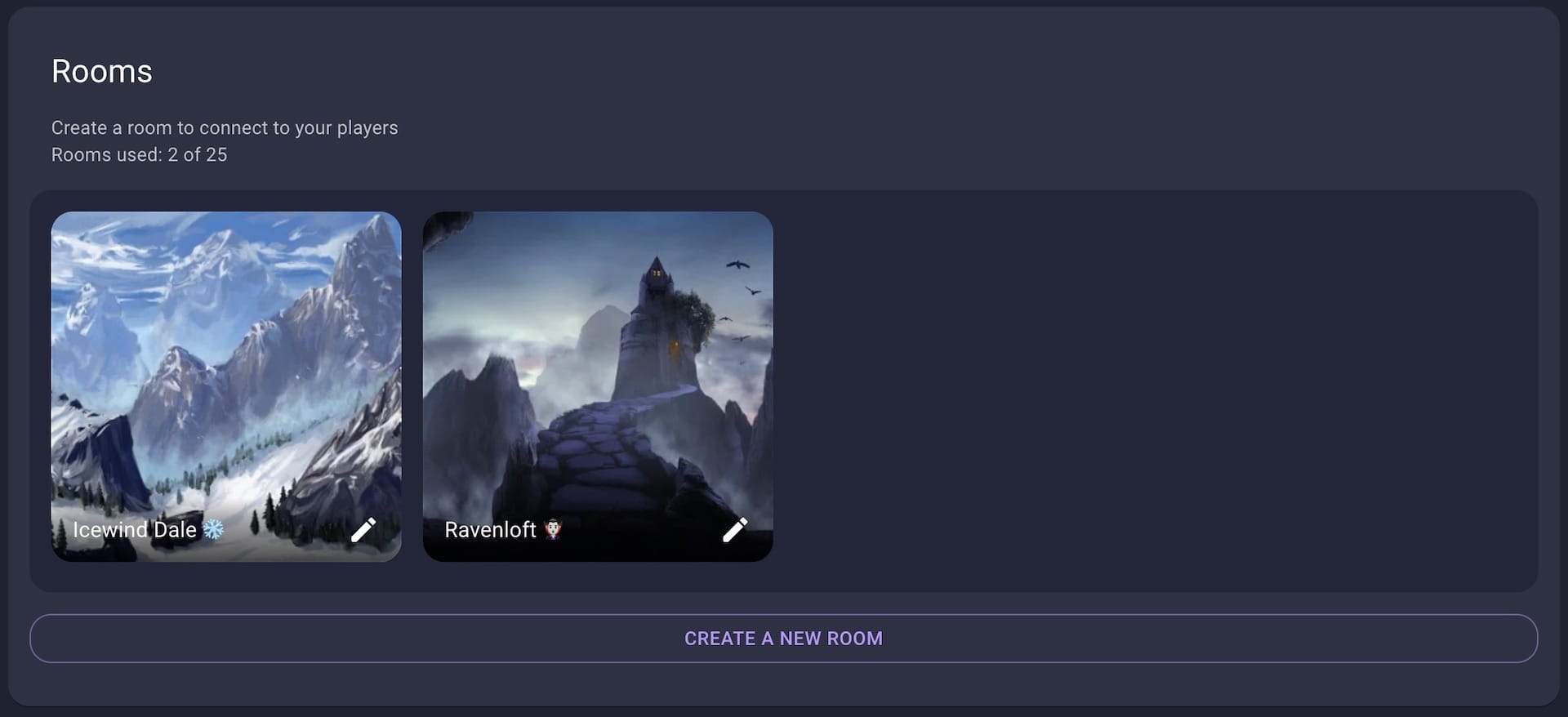 Room section of the profile page