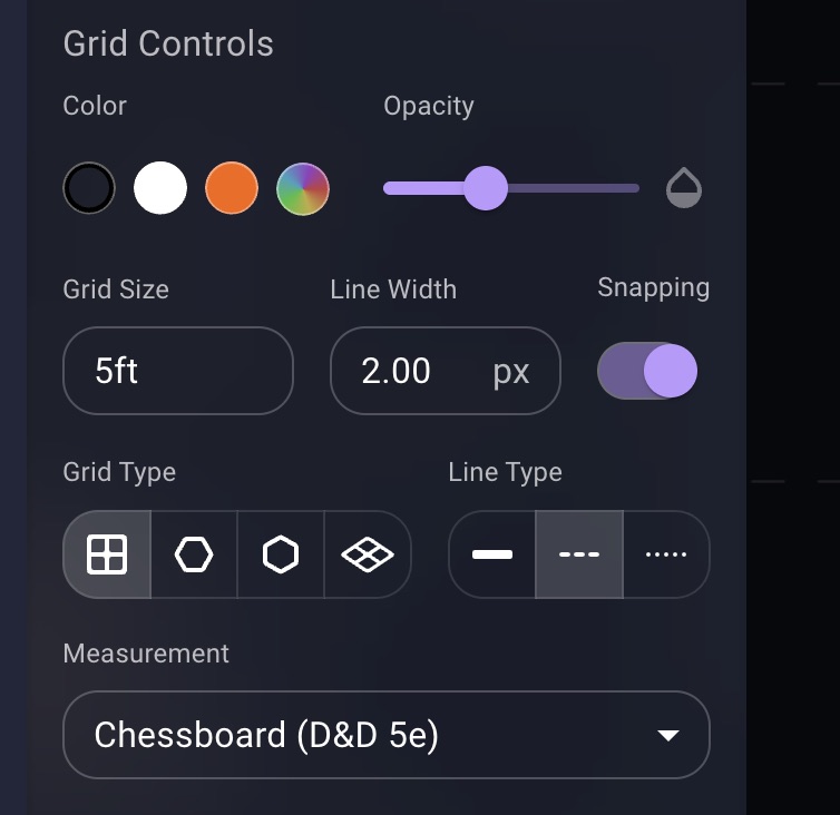 Sidebar grid controls